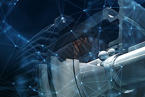 3D Grafik einer Achse mit Netzwerk.