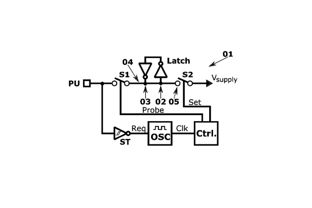 Block diagram for the latch-based active ultra-low-power pull-up emulator