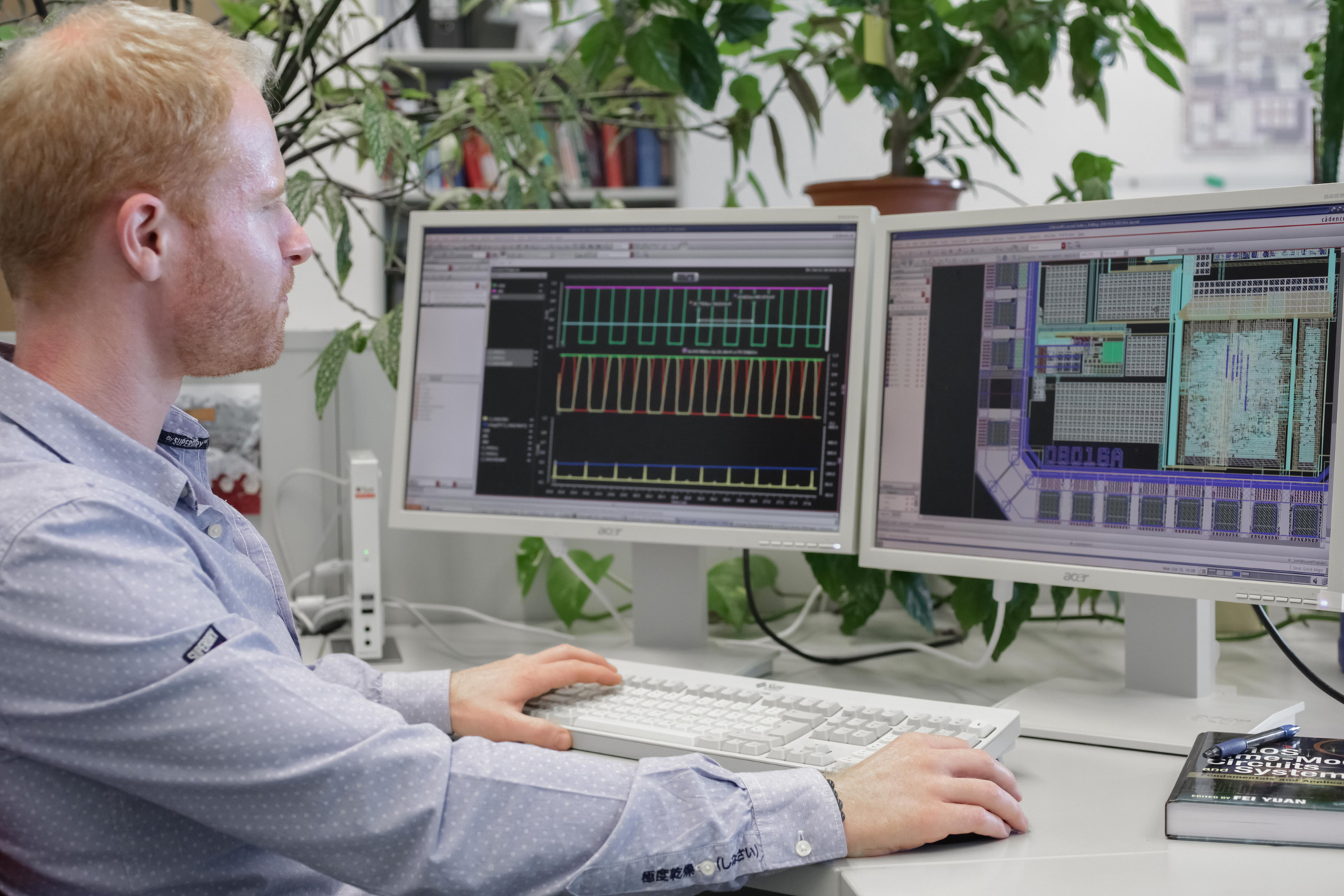 Entwurfsarbeiten für ein integriertes Sensorsystem, das als Silizium-Chip mit kommerziellen Halbleitertechnologien gefertigt wird. Foto: IMMS.